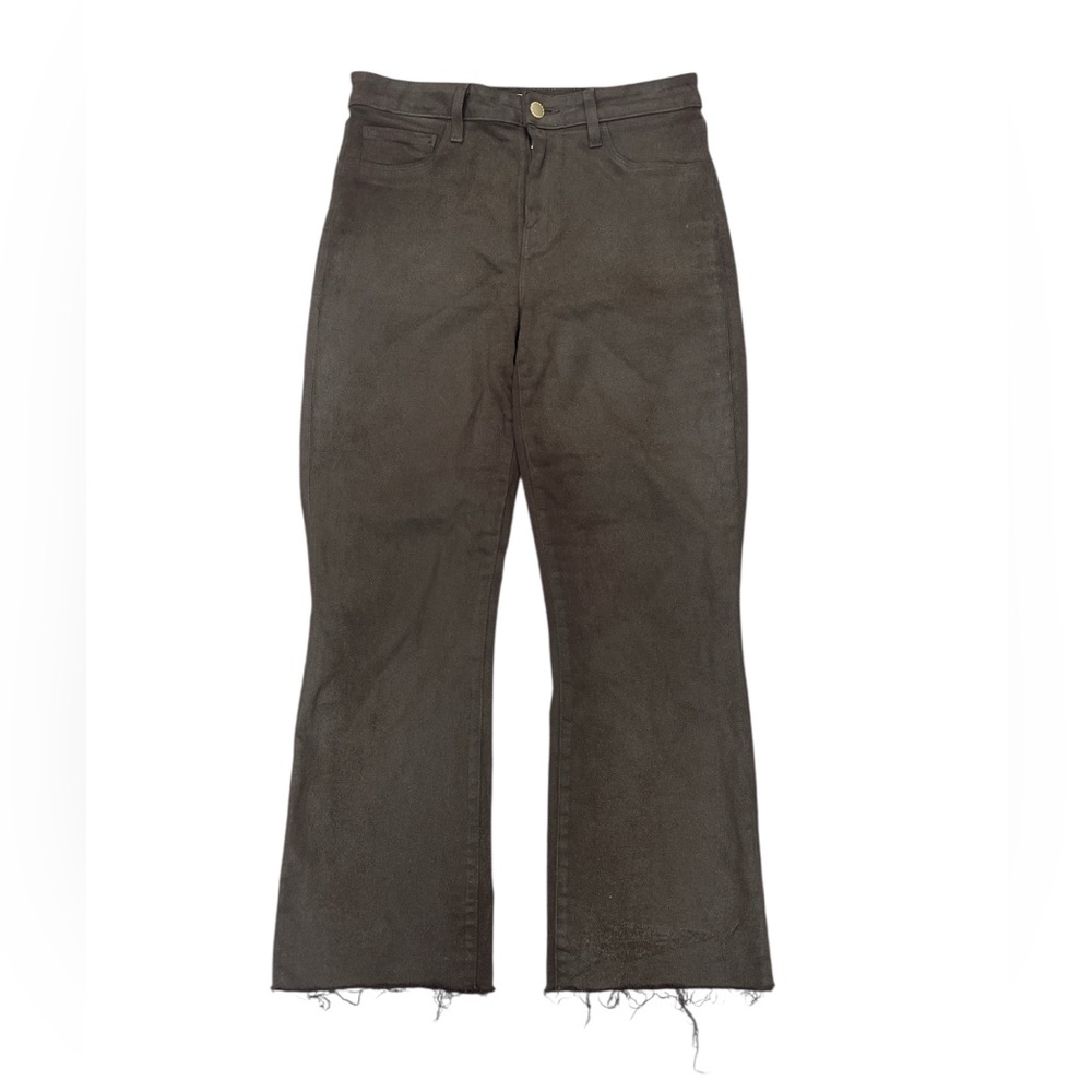 L’AGENCE High Rise Flare Cropped Expresso Color Frayed Hem Pants